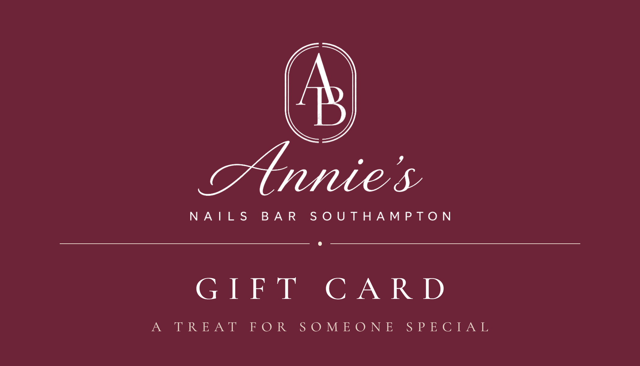 Front of Annie's Nails Bar gift card